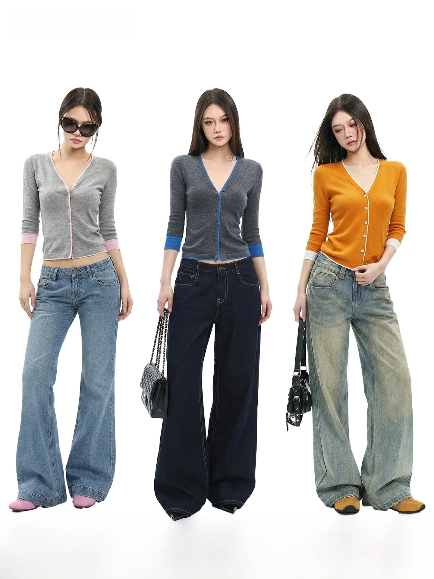 

Женский вязаный кардиган CCUP SPACE Color Blo Slim Fit с длинными рукавами и V-образным вырезом, осенне-зимний, универсальный, на пуговицах