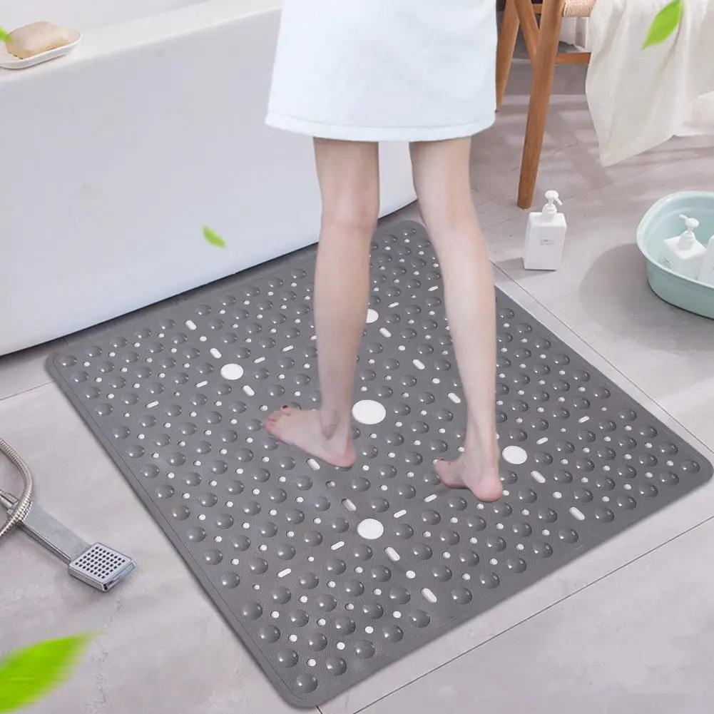 Bathroom Mat Large Square Shower Mat Non Slip Shower Floor Secure Suction Cup Drain Holes Bathroom Carpet