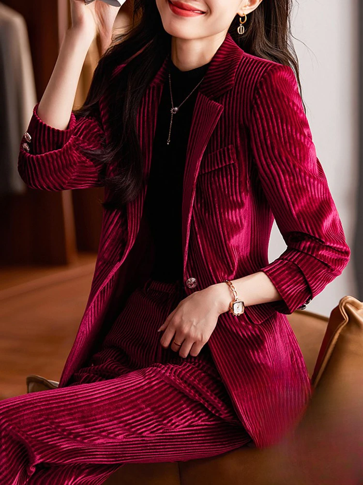 Women Suits Office Sets Formal Long Sleeve Classic Single Button Pocket Blazers + High Waisted Bell Bottom Pant Suits