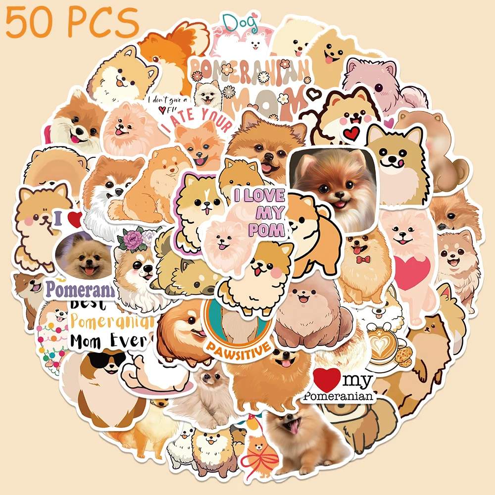 50pcs Cute Pomeranian Dog Stickers Cartoon Aesthetic Decals For Phone Notebook Skateboard Suitcase Guitar Waterproof Stickers