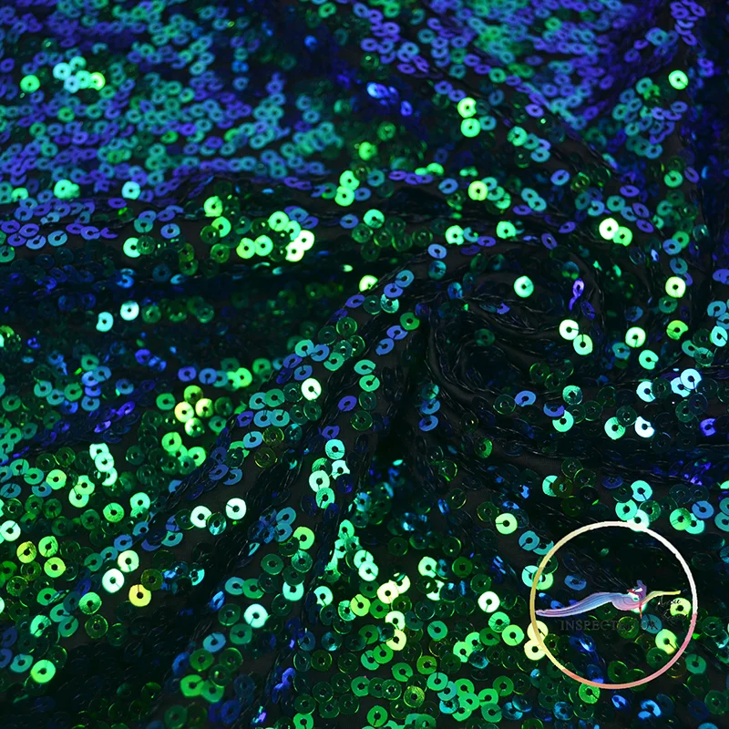 90%Poly+10%Spandex Knitting 5mm Sequins Embroidery Costume Dance dress Fabric Fashion Style Ladies' Colth