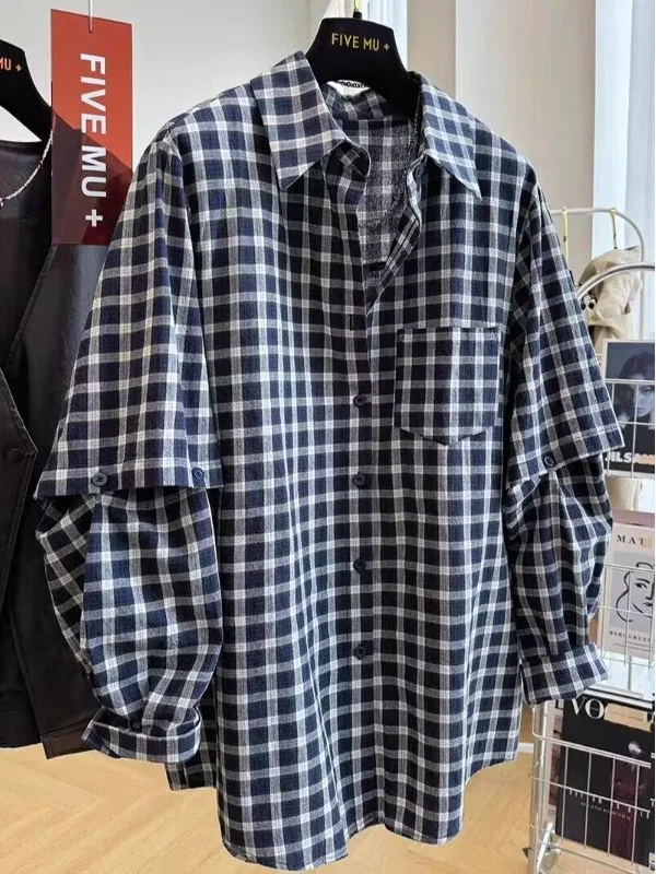 Retro Casual Plaid Long Sve irt Damen Loose Korean Sle Chic Personali Casual Top Frühling 2026 Seasonal Faion