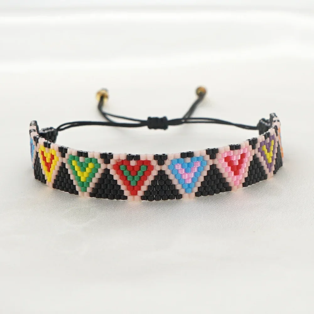 

Rice bead bracelet Hand Knitting Heart Shape Pattern Fashion Creative Colourful Bohemian Adjustable Beaded bracelet Unisex