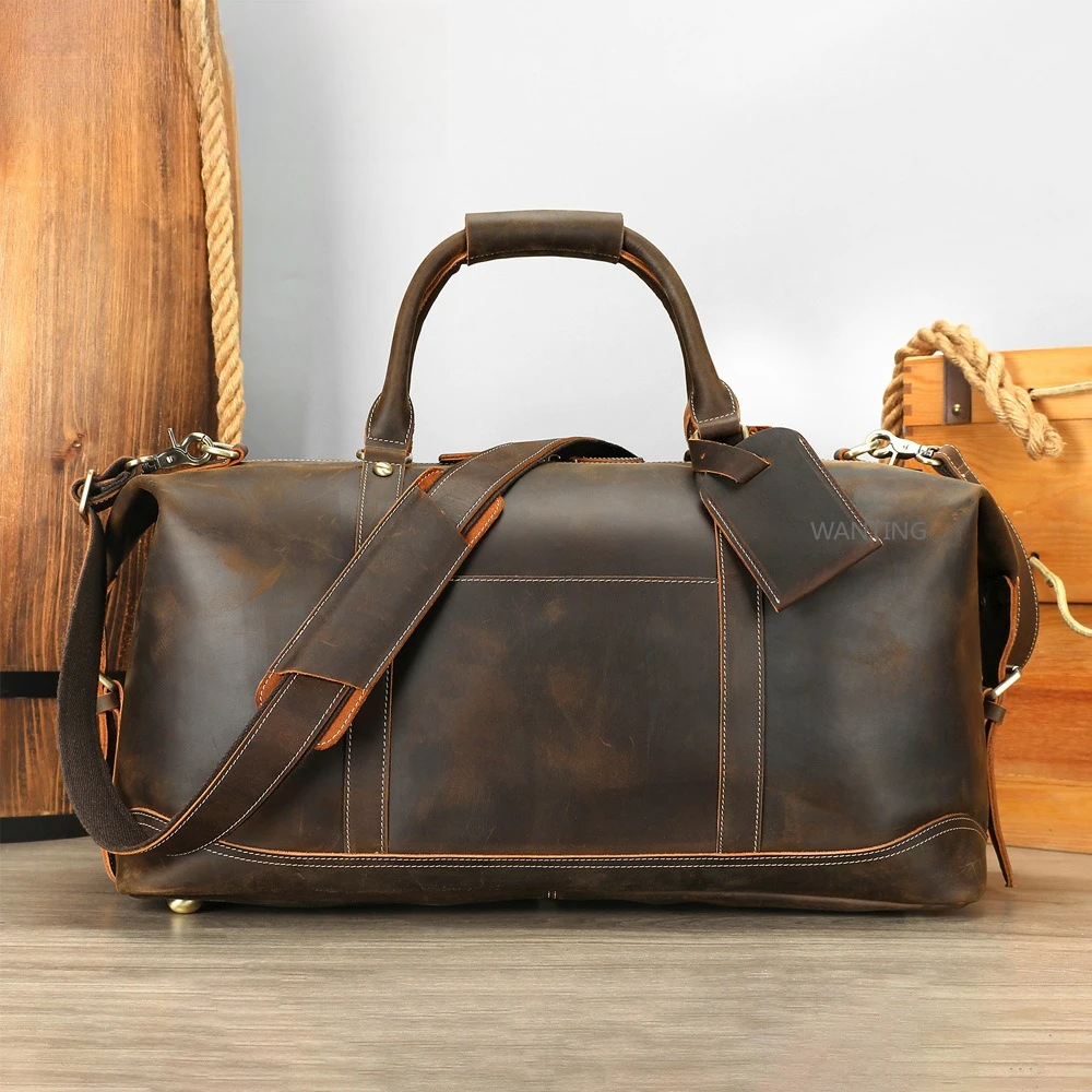 

New Retro Male Carry-on Bag Europe And America Crazy Horse Leather Travel Bag Layer Cowhide Large Capacity Single Shoulder Bag