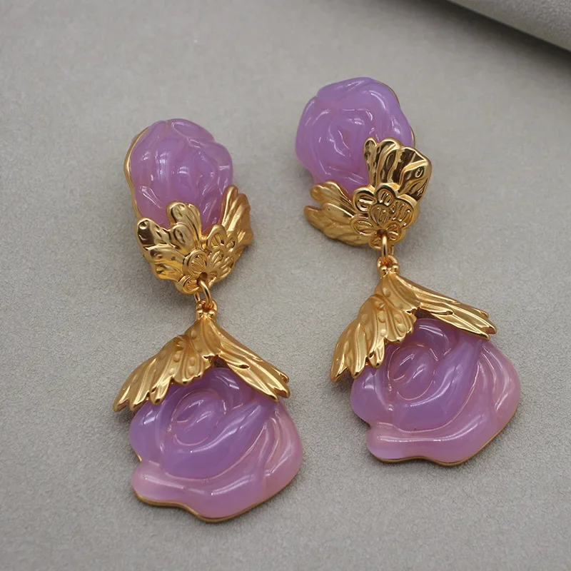 Europe and the United States exaggerated ear clip candy violet flower earrings middle jewelry Western antique antique jewelry