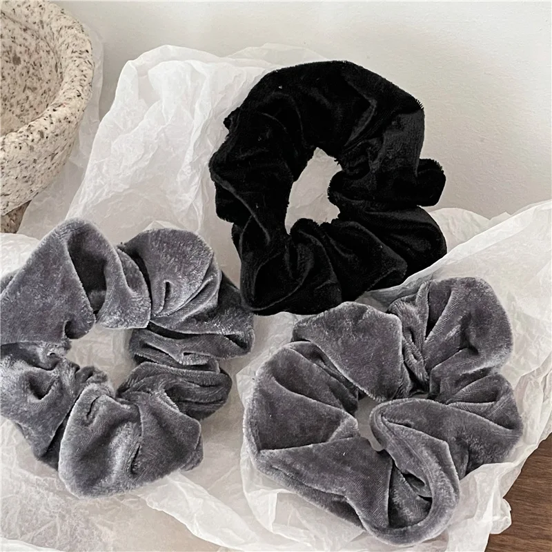 Elegance Retro Gold Velvet Pleated Large Intestine Ring Hair Band Cloth Headdress Flower Ponytail Bun Headband Rubber Band