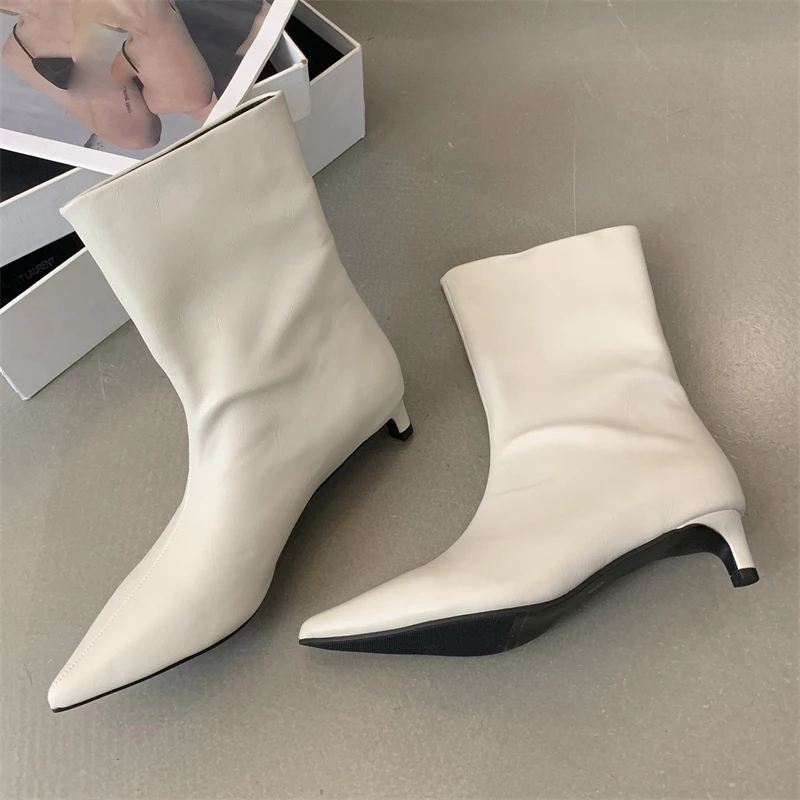 

2026 Fall Winter Soft Leather Ankle Boots Women Sexy Pointed Toe Thin Low Heel Modern Boots for Ladies Comfortable Women Shoes