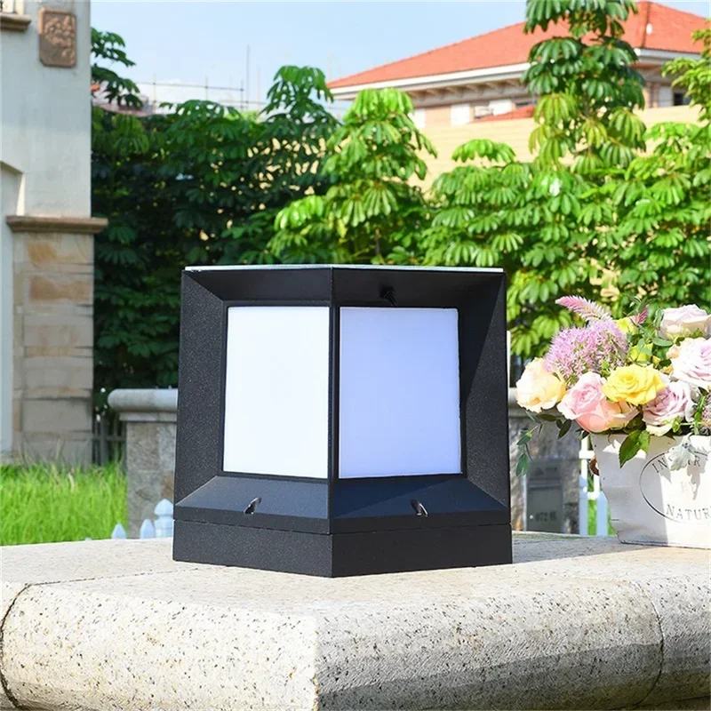 CEDRIC Solar Modern Wall Outdoor Cube Light LED Waterproof Pillar Post Lamp Fixtures for Home Garden