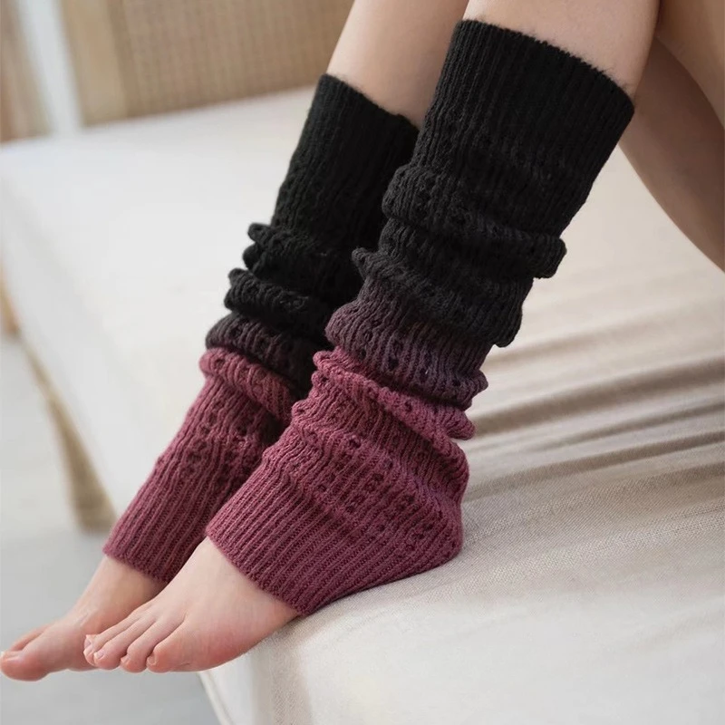 Women's Fall Winter Vintage Harajuku Style Gradient Long Socks Soft Warm Knit Leg Warmer Y2K Foot Cover Crochet Socks Boot Cuffs