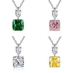 New Luxury Princess Square CZ Pendant Necklace for Women White/Green/Yellow/Pink Colors Fashion Wedding Jewelry Drop Shipping