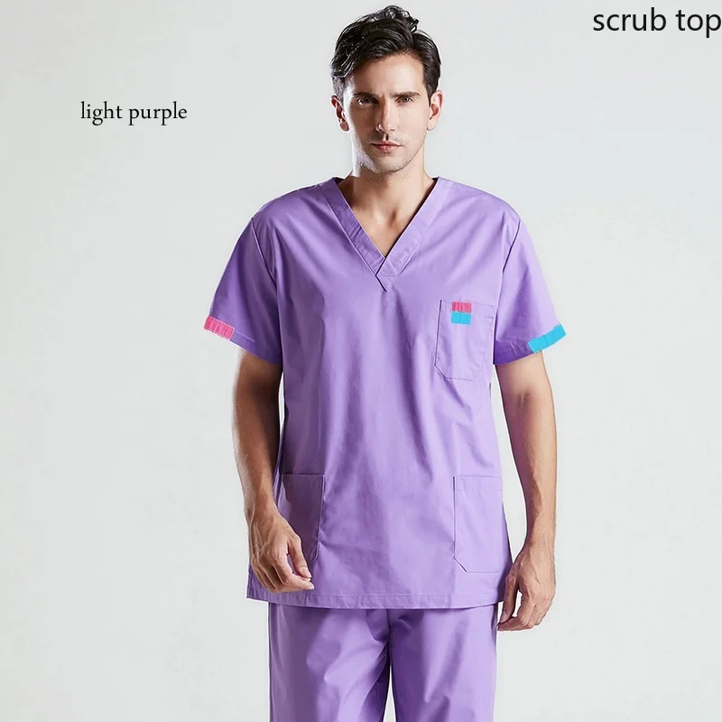 Plug Size Medical Uniforms Men Scrub Top Cotton Short Sleeve Nursing Clothes Doctor Workwear Veterinary Overalls Hospital Scrubs