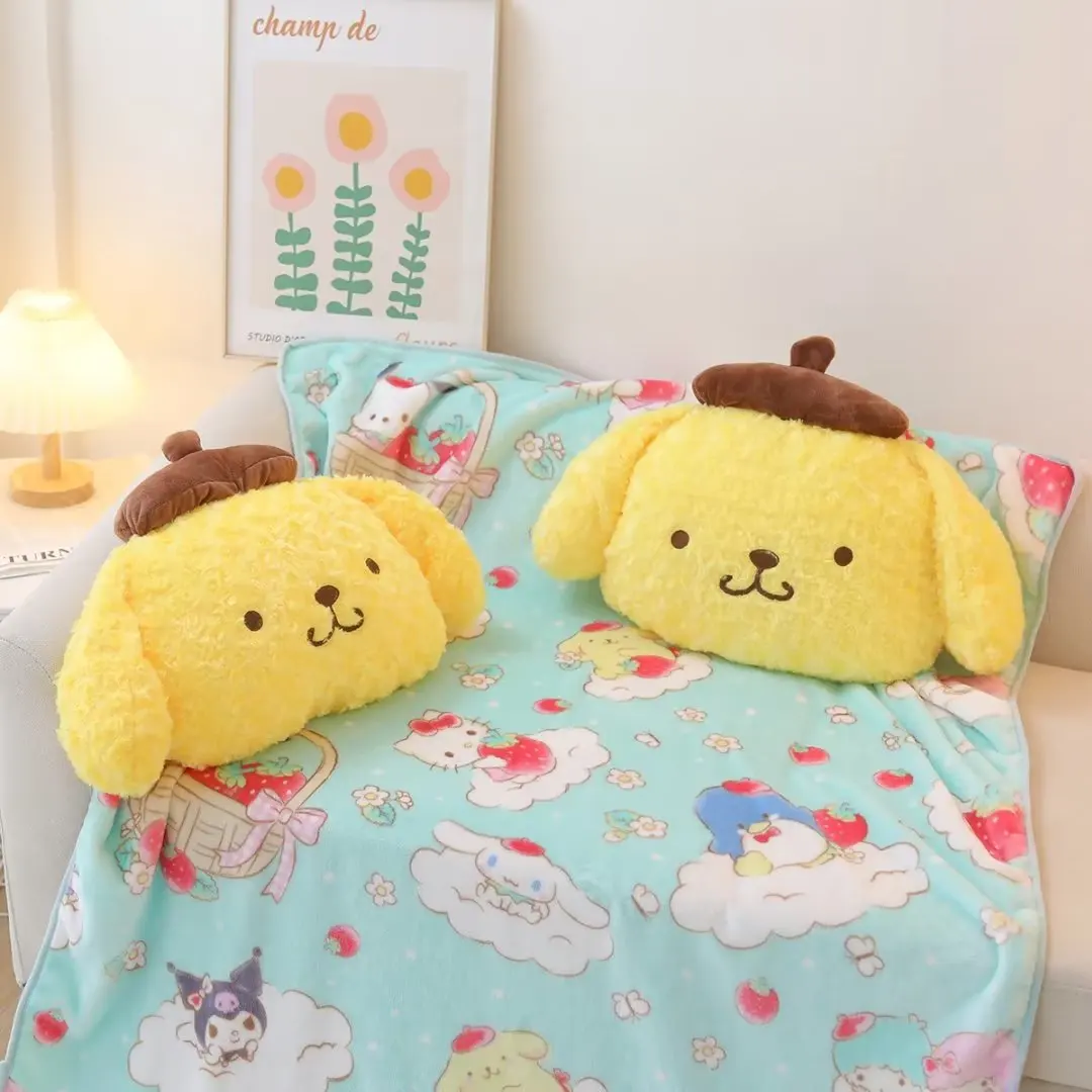 Sanrio Cute Pom Pom Purin Plush Toy Lovely Stuffed Anime Back Cushion Throw Pillow Headrest Seat Belt Cover For Car Decoration