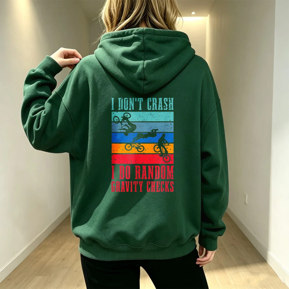 I Don't Crash I Do Random Gravity Checks Vintage Retro Graphic Men Sweatshirt Freestyle Bicycle Riders Streetwear Cycling Hoodie