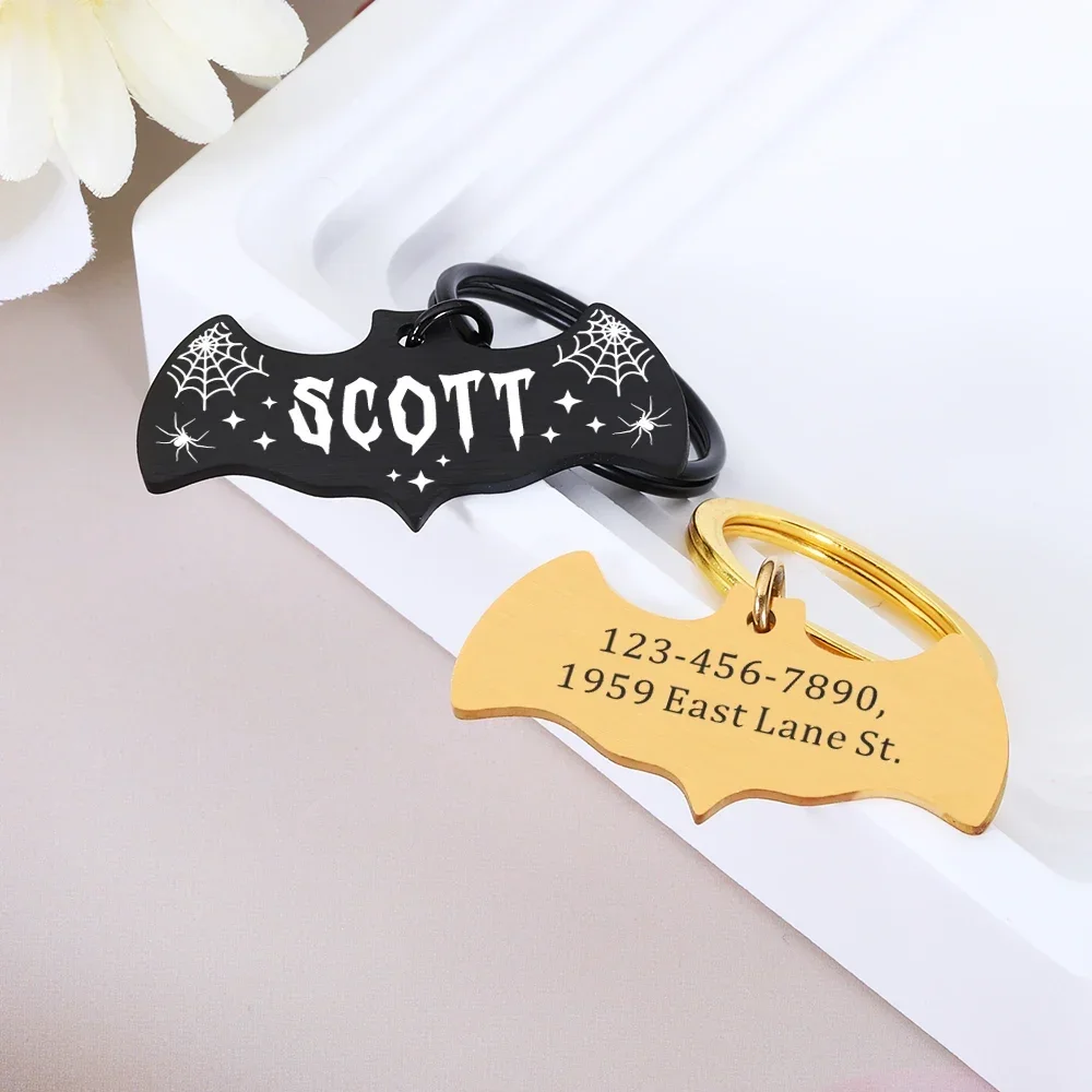 Personalized Dog Cat ID Tag Halloween Bat Free Engraving Name Number Anti-lost Collar Custom Pet ID Tag for Puppy Accessories