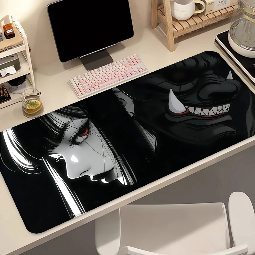 Mouse Pad Anime Yomu Yakadashi Manga Gaming Mousepad Laptop Keyboard Mat Soft Rubber Carpet with Devil Oni Mask for PC Gamer