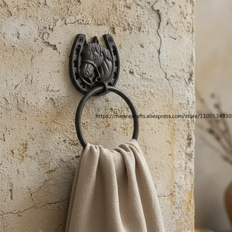 

European Vintage Wrought Iron Horseshoe Towel Rack Towel Ring Home Restaurant Bathroom Wall Mounted Towel Holder Decorative Tool
