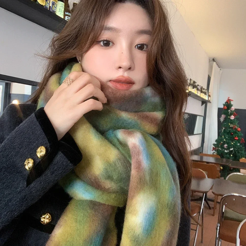 

Tie-dyed Color Winter Scarf for Girls Luxury Cashmere Scarf Foulard Mousseline Women's Scarves Shoulder Shawl Warm Fashion