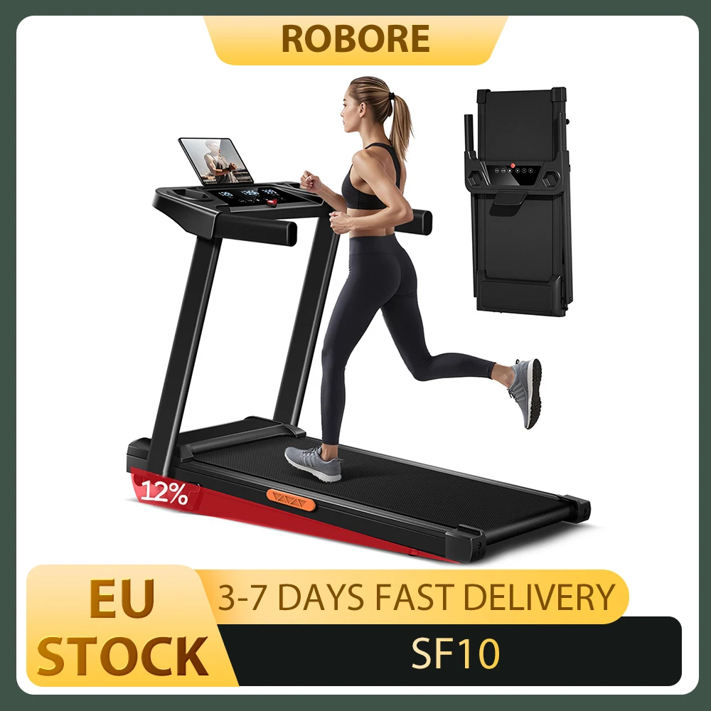 Cinta de correr ROBORE SF10 con 12% inclinación, cinta de correr eléctrica de 12 KM/H, cinta de correr plegable para el hogar con motor de 3,0 HP y pantalla LED