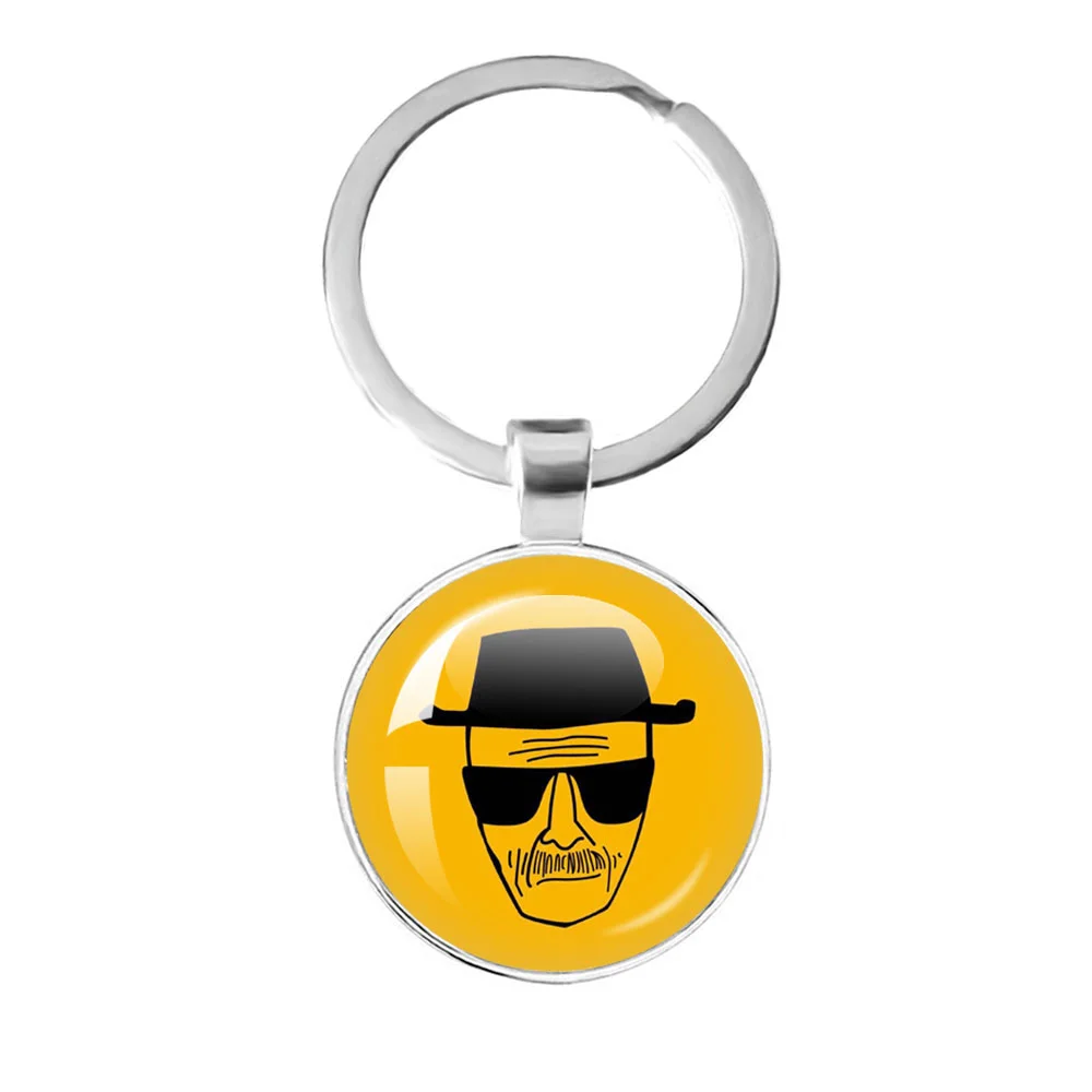 American TV Show Breaking Bad Los Pollos Hermanos Keychain Glass Round Dome Cabochon Keyring For Women Men Gift Key Chain