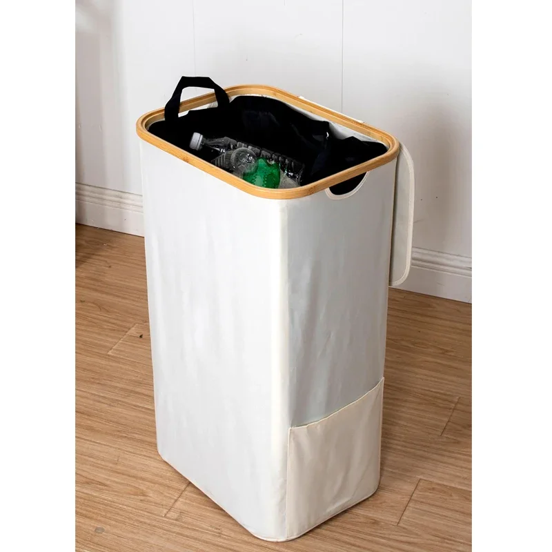 Indoor Recycling Bin Storage Basket Beverage Bottle Trash Can Home Large Foldable with Lid and Inner Bag Storage Organizer