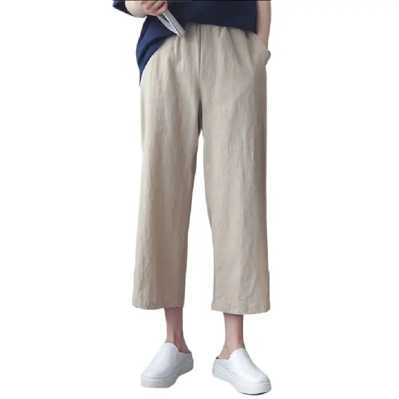 

2024 Summer Women New Casual Solid Color Soft Cotton Linen Sweatpants Wide Leg Pants Students Loose Shorts Pants