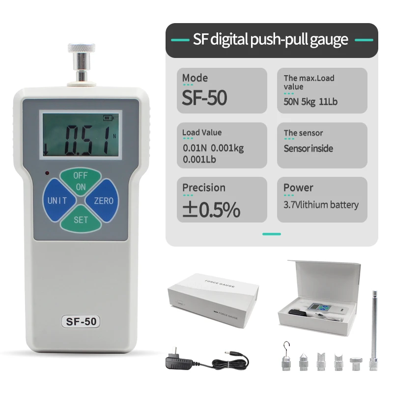 

ALIYIQI Brand SF-50N 50N;5kg;11Lb Digital Force Gauge Pull And Push Protable Volume Tool Dynamometer Force Meter