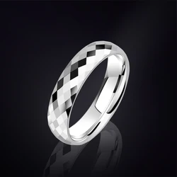 Custom Silver 4mm/6mm Width Tungsten Couples Engagement Rings High Polished Faceted Design Personalized Gift Can Engraving 4-13
