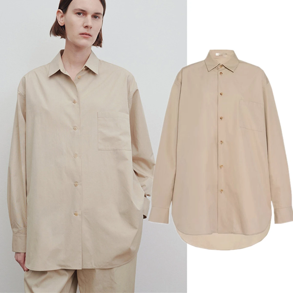 

Maxdutti Minimalist Women's Blouses And Shirt Woman Clothing Loose Cotton Long Sleeved Shirt Women Loose Casual Khaki Shirt Tops
