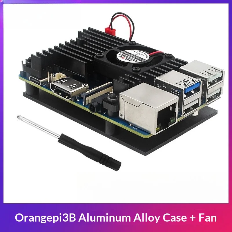Aluminum Alloy Case with 5V Cooling Fan for Orange Pi 3B 85mm Board, Heatsink Cover, Thermal Pads and Hardware