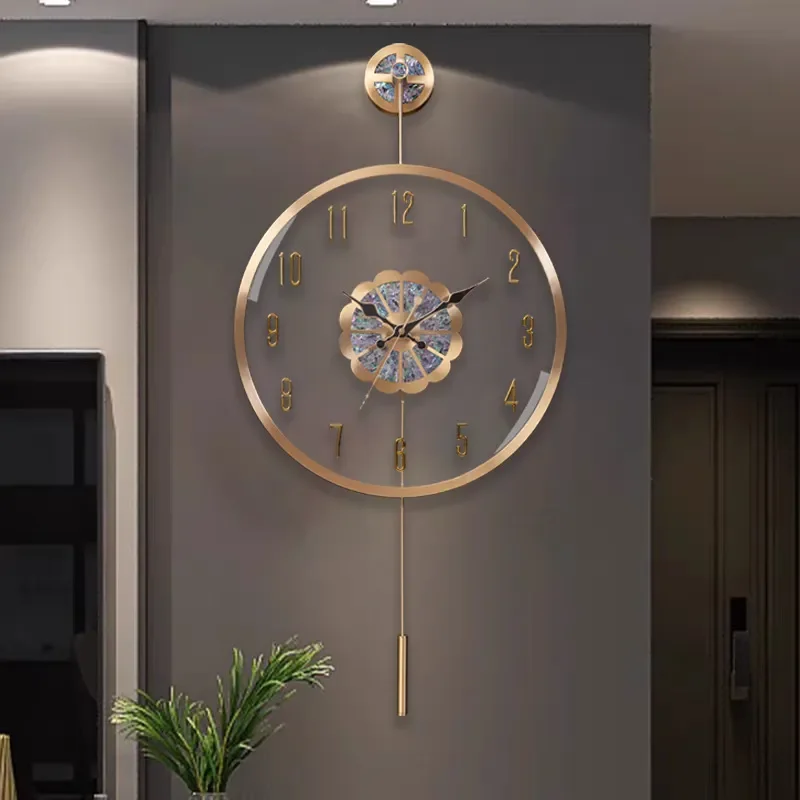 Modern Light Luxury Creative Simple Brass Wall Clock Silent Quartz Living Room Home Decor Perspective Design