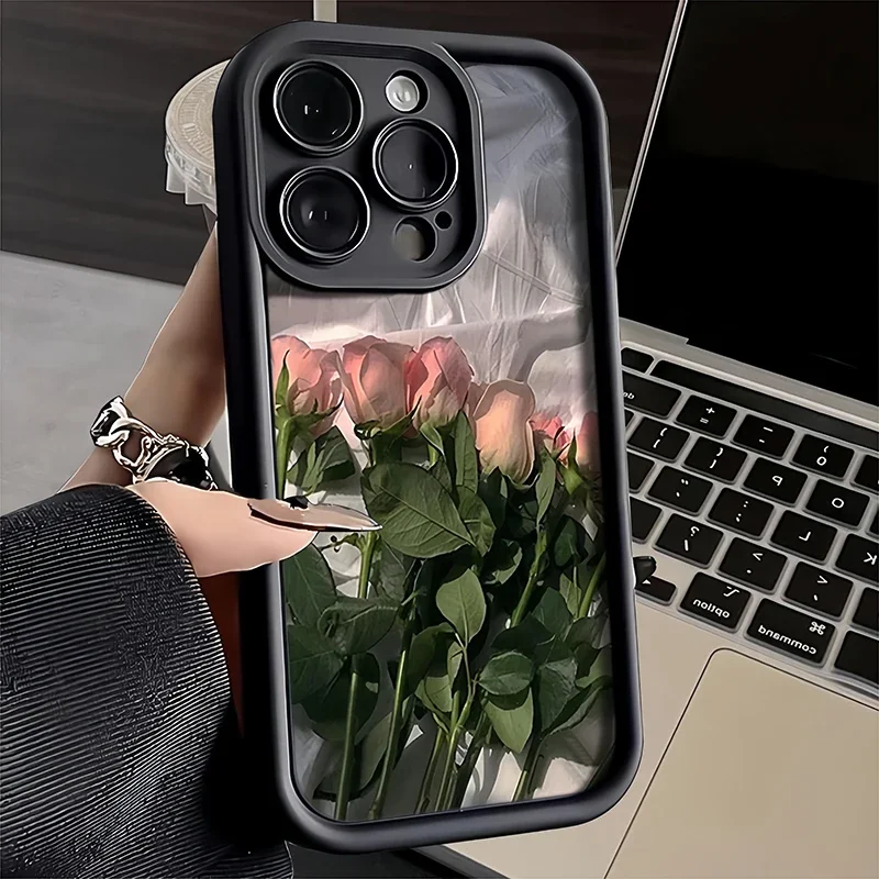 Oil Painting White Rose Flower Silicone Phone Case For iPhone 11 Cases iPhone 12 13 14 15 Pro Max XS X XR 78 Plus SE 2020 Cover