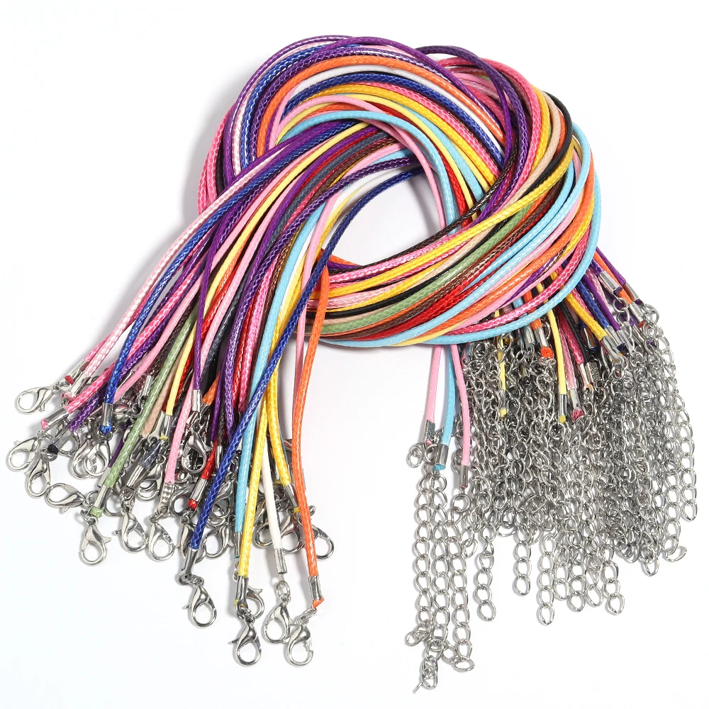 10Pcs/Lot 45-50cm Colorful Adjustable Leather Rope Chain Cord For DIY Pendant Necklace Keychain Clasp Jewelry Crafts Accessories