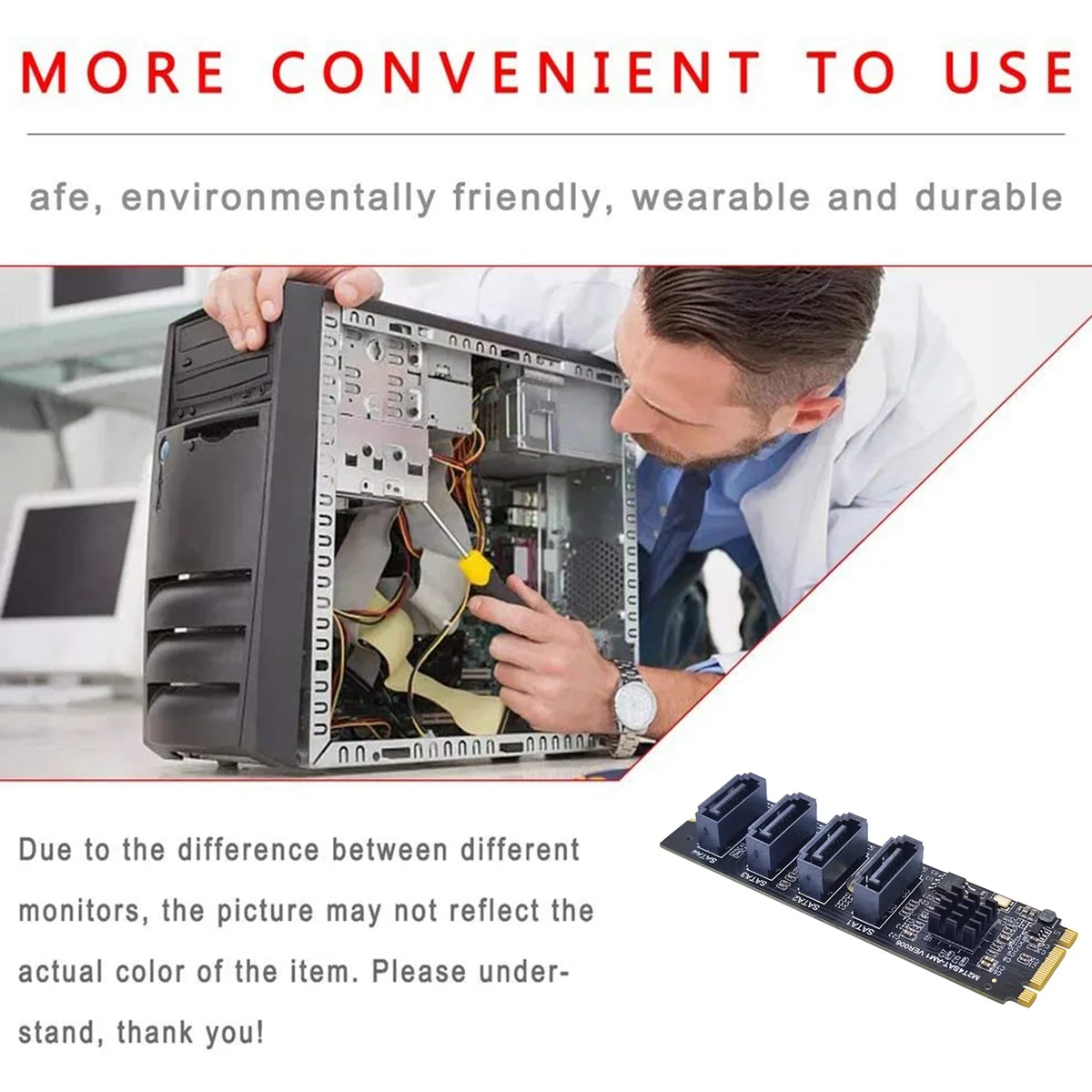 M.2 KEY-M NVME PCI-E To 4 Port SATA3.0 Expansion Hard Disk HDD SSD Adapter Add on Cards Drive Free JMB582