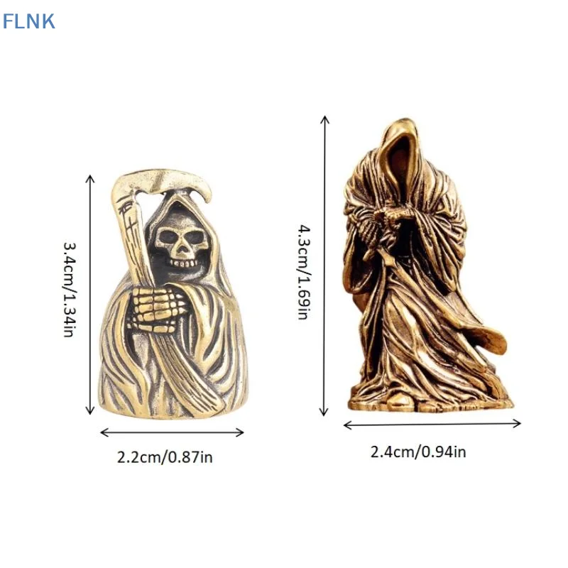 【KC】1/2pcs Retro Brass Death Statue Black Robe Action Figures Miniature Punk Horror Statue Desktop Ornament Halloween Decor