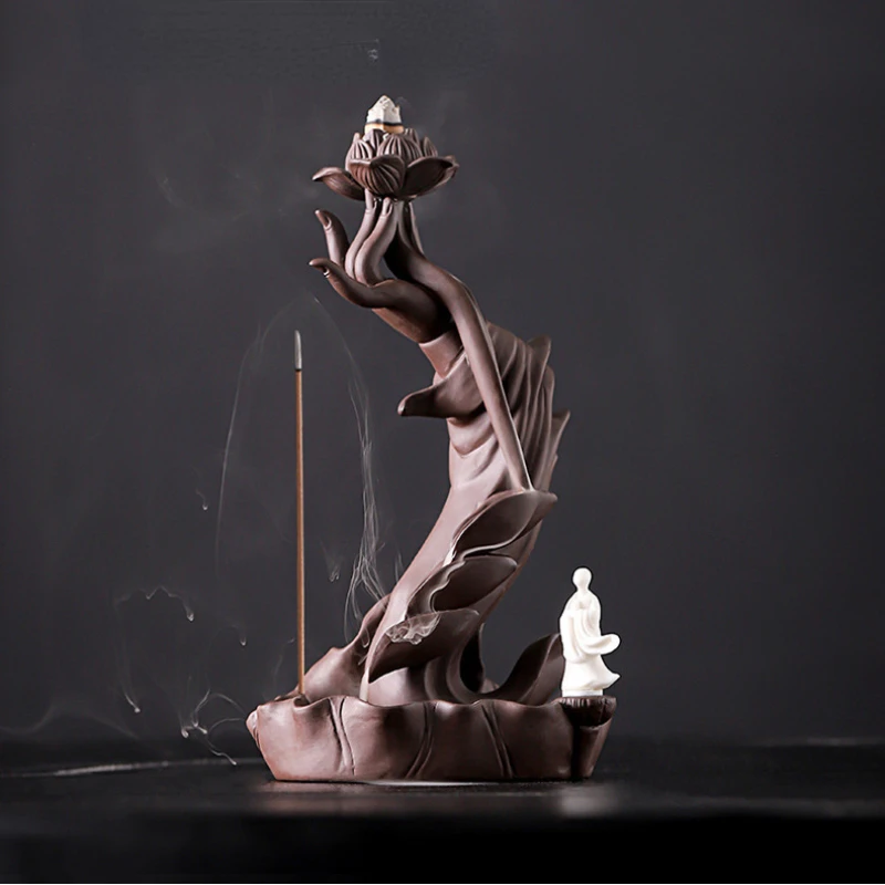 Fy Weihrauch brenner Buddha Hand Wasserfall Duft Kamin Lotus Rückfluss Aroma Rauch Zen Garten Räucher gefäß Halter Wohnkultur