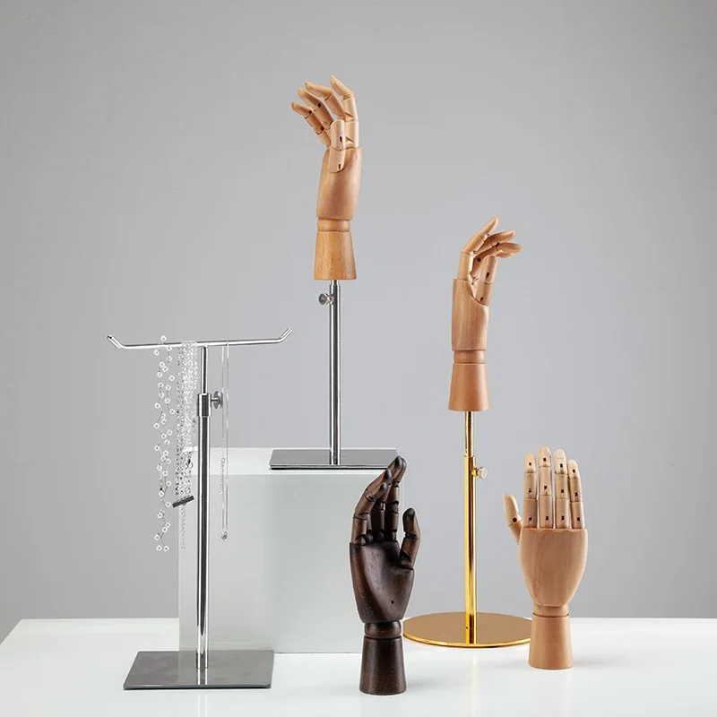 Wooden Hand Model Sketching Drawing Jointed Movable Fingers Mannequin Dummy Hand with Adjustment Metal Stand