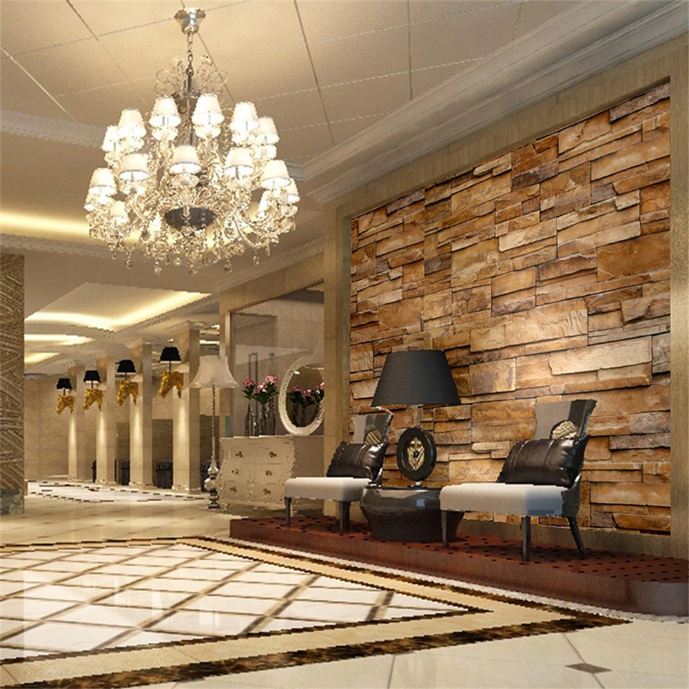 Custom Simulated stone mural 3D solid pebble relief decorative wallpaper Restaurant shop background brick wallpaper wall sticker