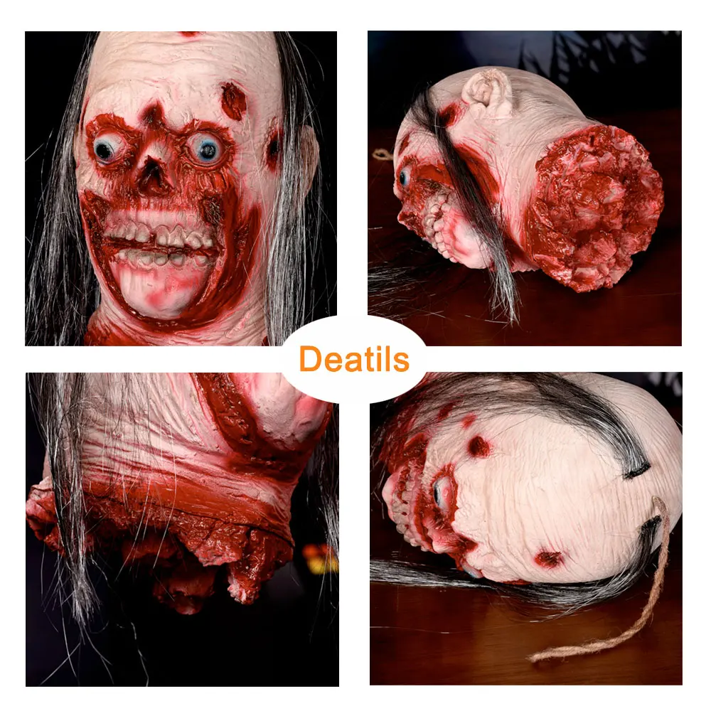 Tête de Zombie Effrayante en Latex pour Décoration d'Halloween, Simulation de Cadavre, Accessoire d'Horreur, Décor de ixde Maison Hantée