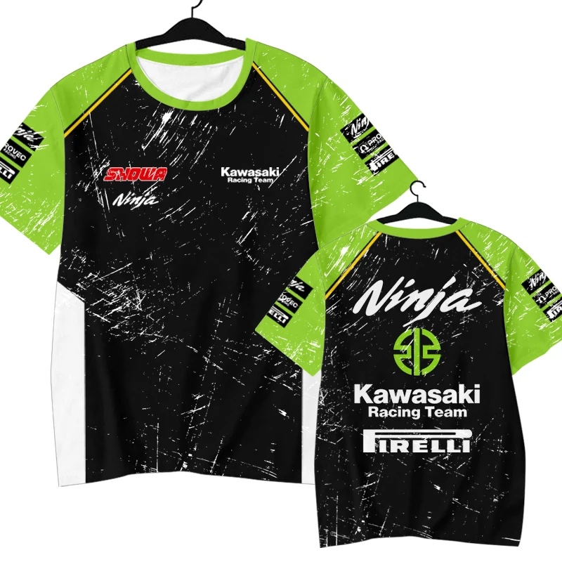 

New Kawasaki Team Motorcycle Riding T-shirt Motorcycle Factory Uniform Racing Motorcycle 3D Printed Adult Training Uniform
