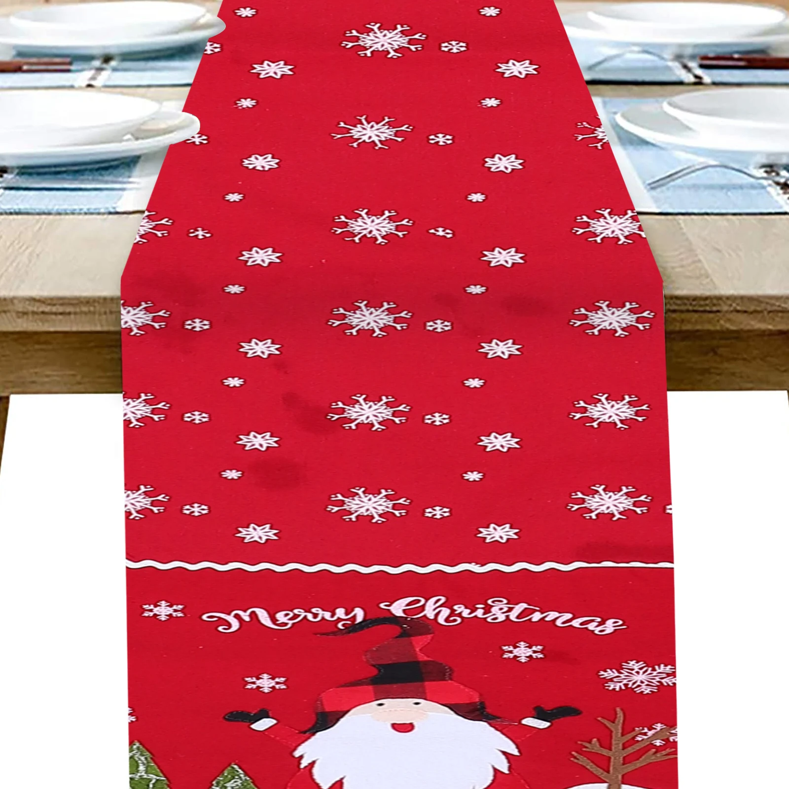 

1Pcs Linen Christmas Table Runner Red Delicate Table Cover for Xmas Dining Decoration Tablecloth Linen Tablecloth