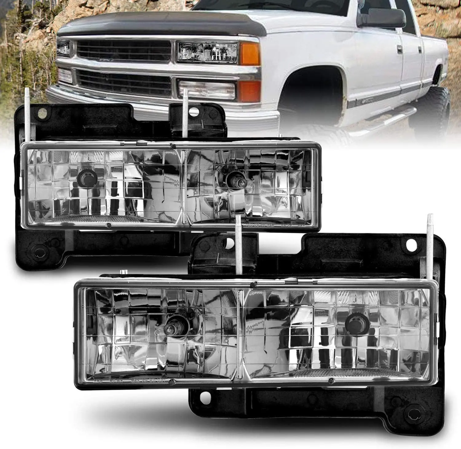 

Smoke Crystal OBS Headlights Pair For 88-02 Chevy GMC Pickup Fullsize Truck - Passenger and Driver Side