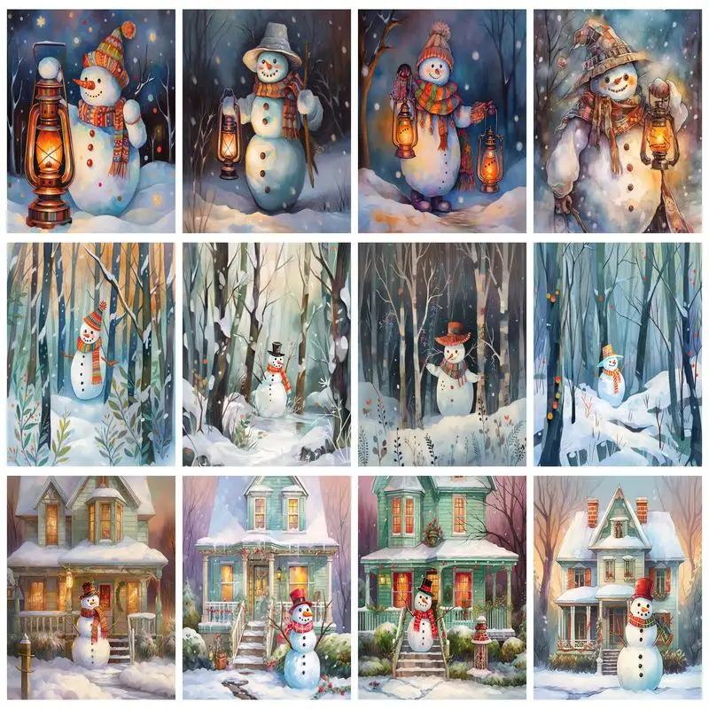 

RUOPOTY Diamond Painting Snowman Full Square/Round Embroidery Cross Stitch Christmas Mosaic Home Decor