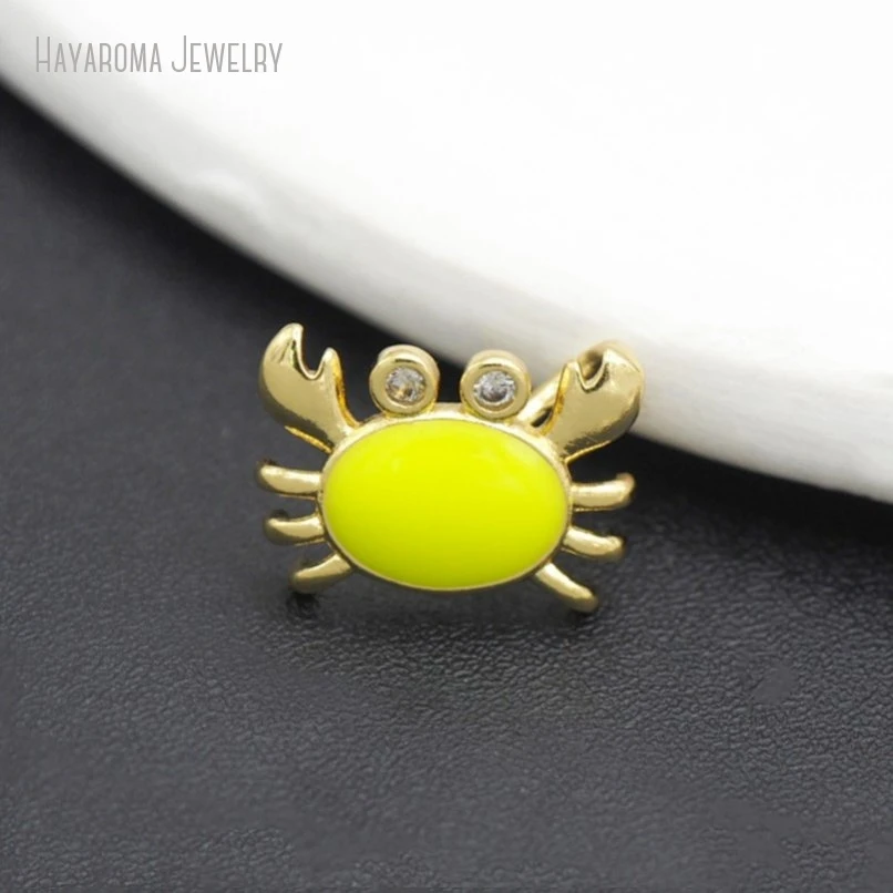 2Pcs Copper Metal Cubic Zirconia Yellow Jewelry Nautical Marine Organism Crab Wholesale Enamel Pendant Charms PM51770