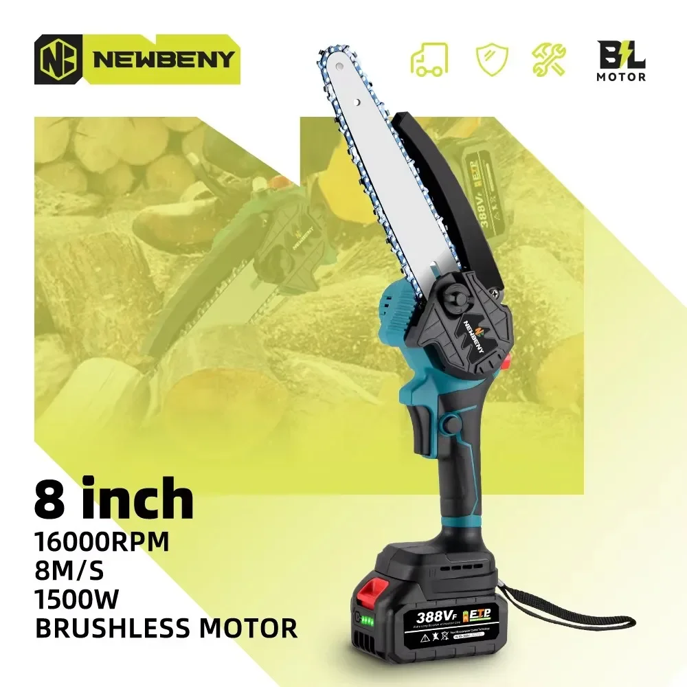 NEWBENY 8 นิ้วBrushlessเลื่อยไฟฟ้าOilerไร้สายไม้สวนเลื่อยตัดแต่งกิ่งเครื่องมือสําหรับMakita 18Vแบตเตอรี่