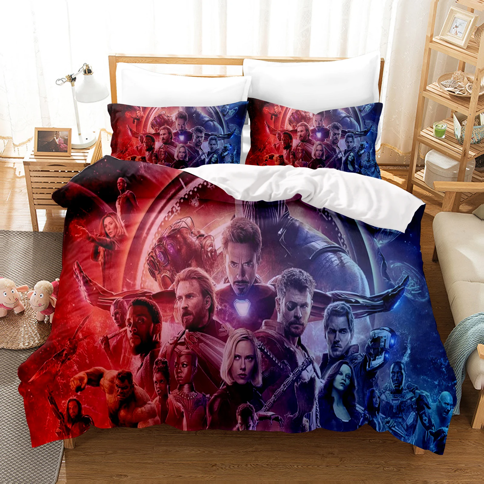 ชุดเครื่องนอน Marvel Avengers comforte luxus 3ชิ้นของขวัญวันเกิดที่สวยงามผ้าคลุมผ้านวม100% การตกแต่งบ้านโพลีเอสเตอร์