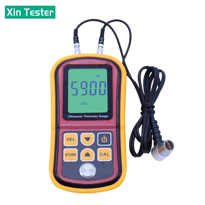 Xin Tester Digital Ultrasonic Thickness Gauge Tester LCD Display Metal Glass 1.2-225mm Sound Velocity Meter 0.1mm Resolution