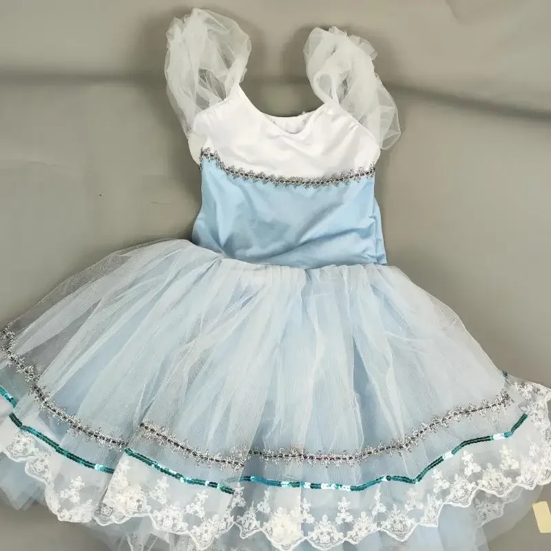 Blue Long Romantic Ballet Tutu Skirt For Girls Children Women Soft Tulle Long Dress Performance Costumes Giselle Spanish Dress