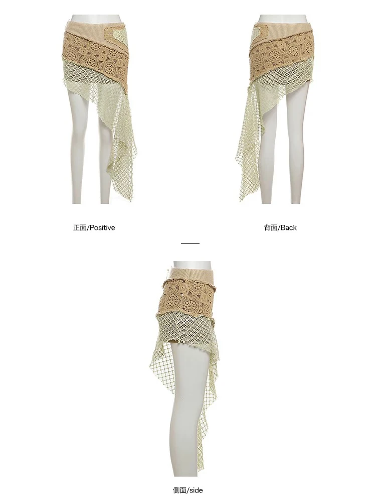 ボヘミアンヴィンテージスタイルニットスカート女性の夏の新しい外観不規則な中空アウト女性のスカート女性服 SL046