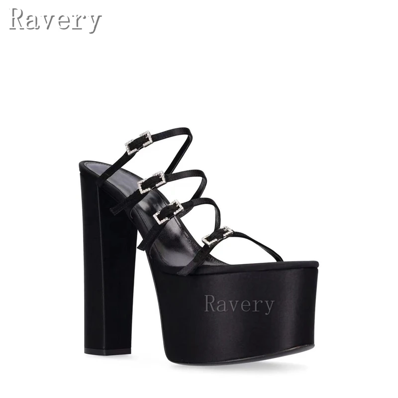 Round Open Toe Satin Slippers Waterproof Platform Thick Heel Ultra High Heel Women's Sandals 2023 Summer Fashion Runway Shoes