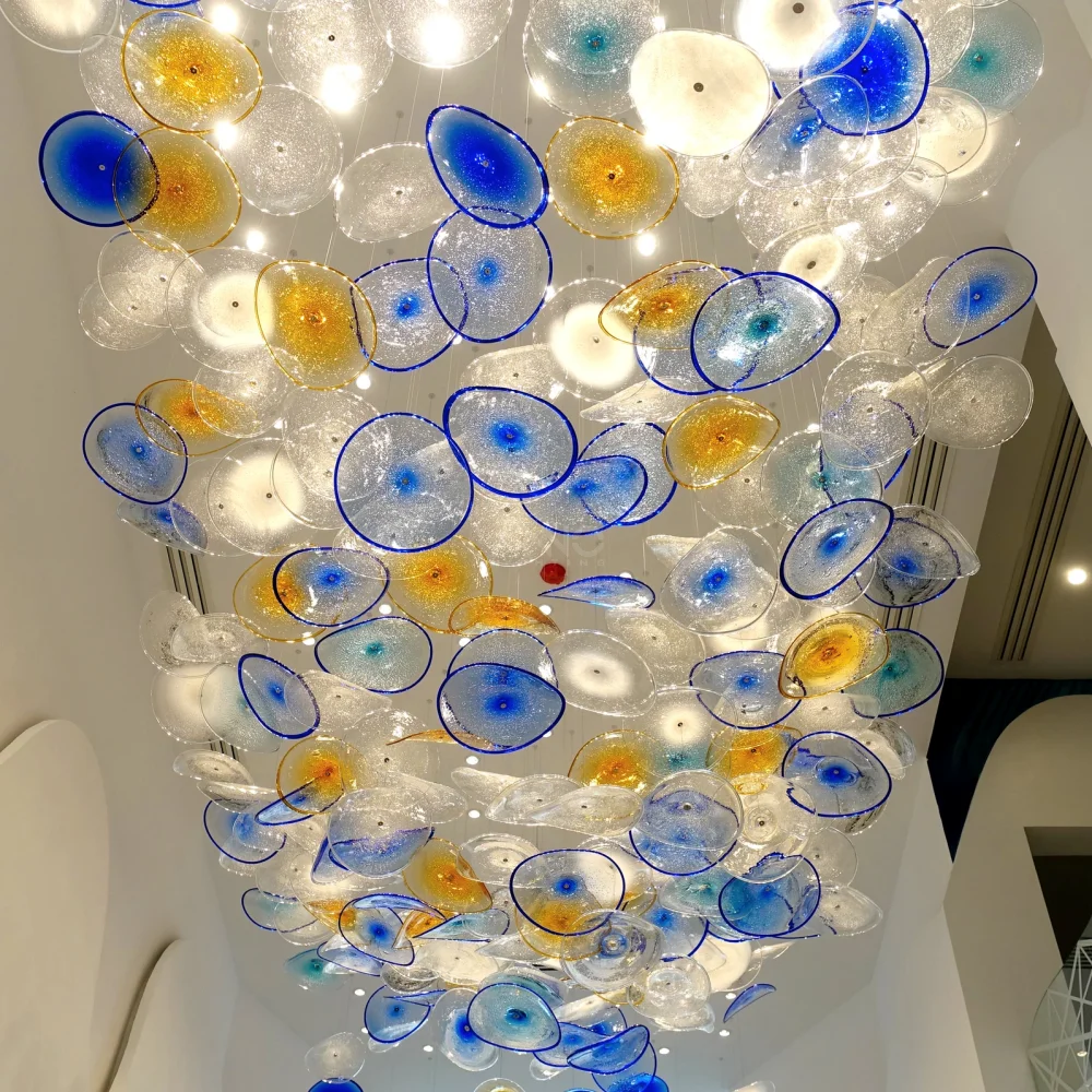 Modern Glass Lotus Leaf Pendant Lamp Custom Chandelier Light for Villa Decor